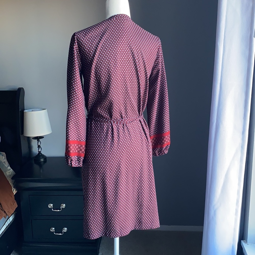 LOFT Burgundy Tie-Waist Dress (Size XS) - Picture 8 of 10